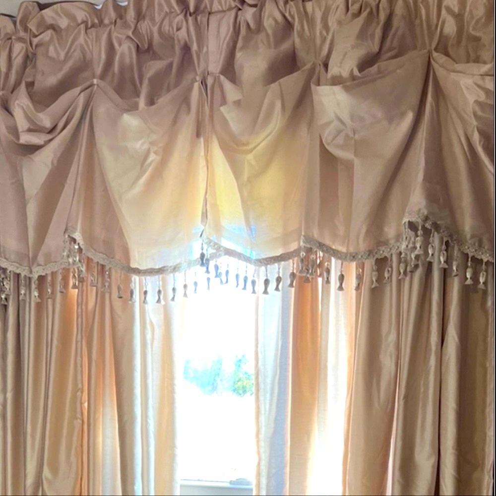 SET: (4) 50”W x 96”H Lined Curtains & (3) Valances-Cream Ivory Neutral drapes